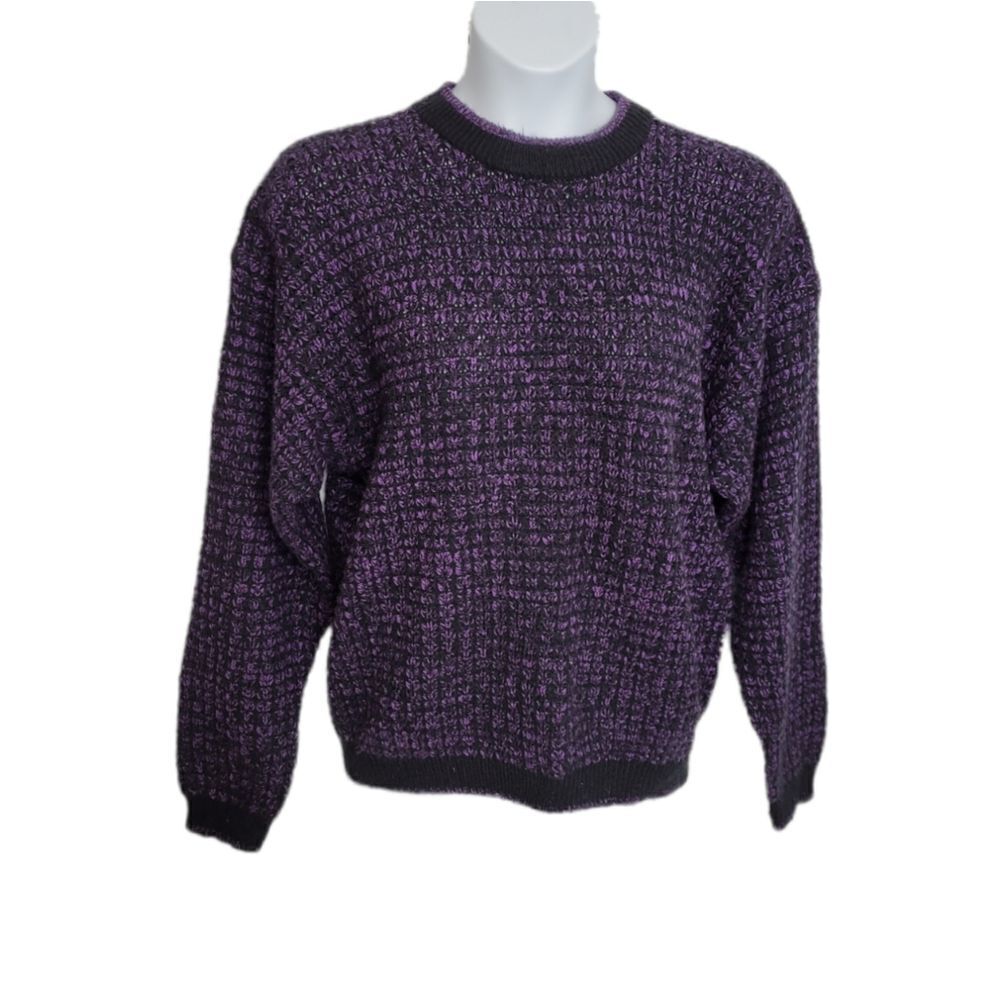 VINTAGE 80s purple oversized crew neck acrylic‎ knit sweater unisex L